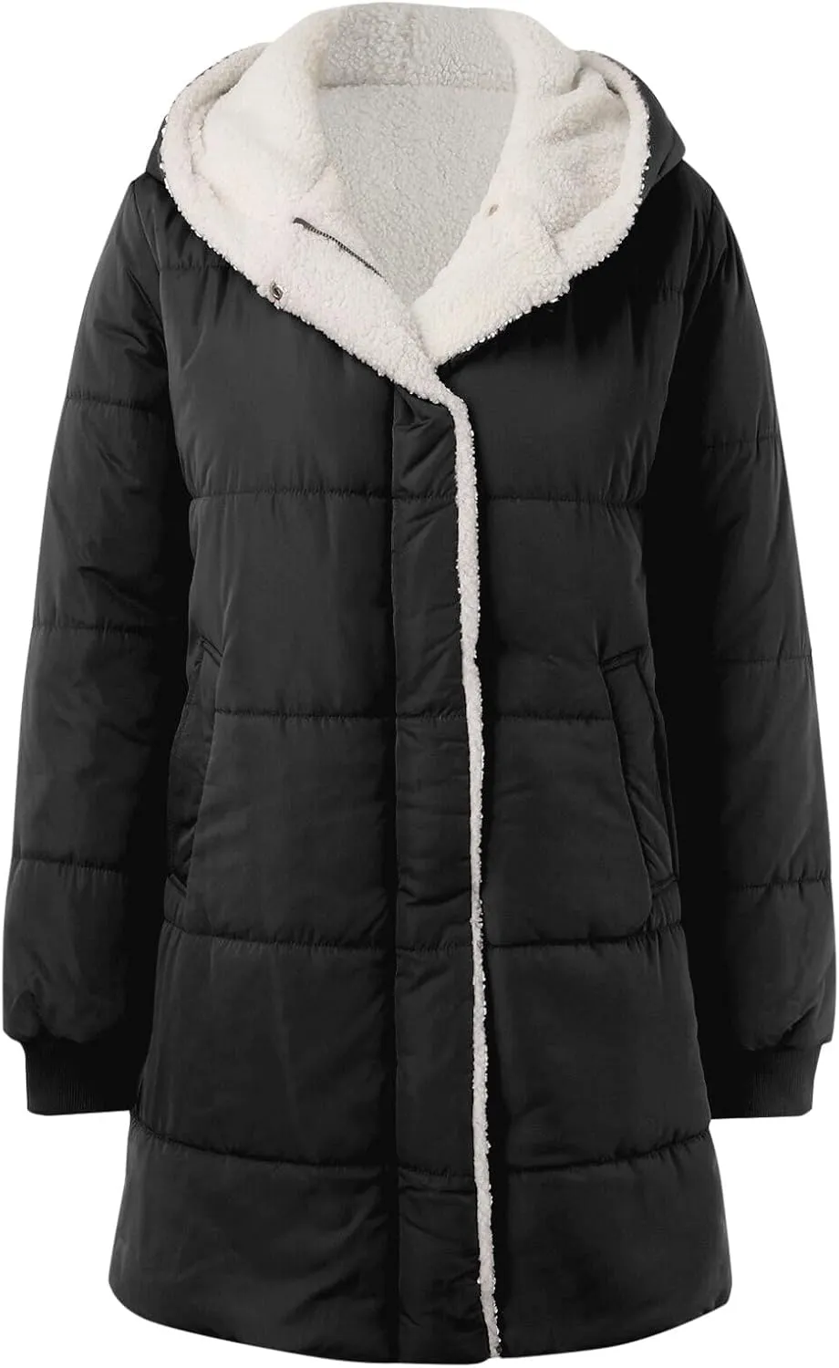 Quilted Puffer Jacket for Women Lined Fleece Coat Loose Fit Long Sleeve Hood Overcoat 2024 Temperament Cardigan Coats