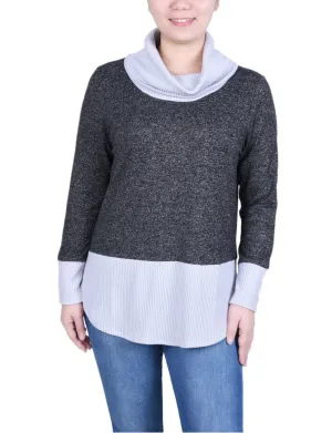 Petite Long Sleeve Cowl Neck Colorblocked Top ReflectiveTrim