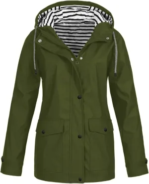 Rain Coats For Women Waterproof Lightweight Zip Up Packable Rain Jacket With Pockets Fall Winter Windbreaker With Hood