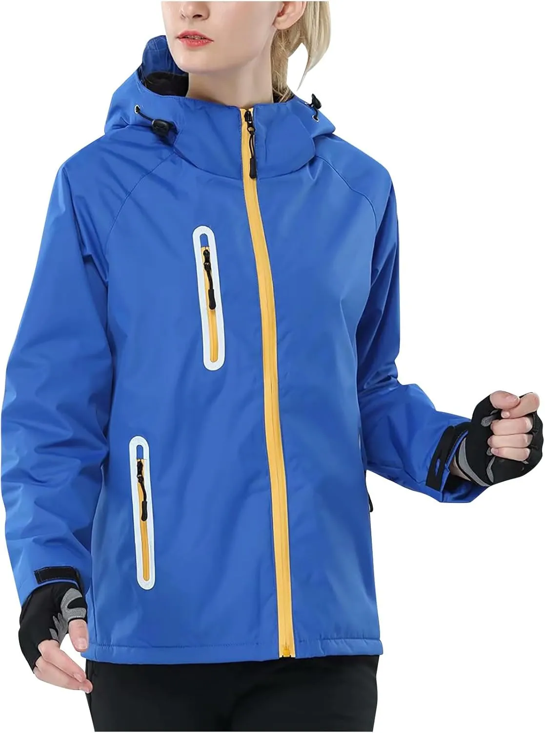 Rain Jacket Men Women Waterproof with Detachable Hood Snow Coats Ski Jackets Outdoor Warm Windbreaker with Pockets