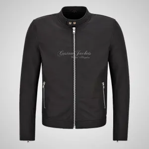 RAPIDFIRE Mens Biker Style Leather Jacket Matte Black
