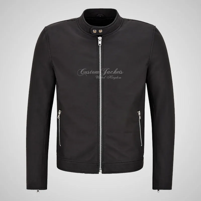 RAPIDFIRE Mens Biker Style Leather Jacket Matte Black