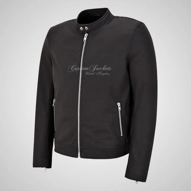 RAPIDFIRE Mens Biker Style Leather Jacket Matte Black