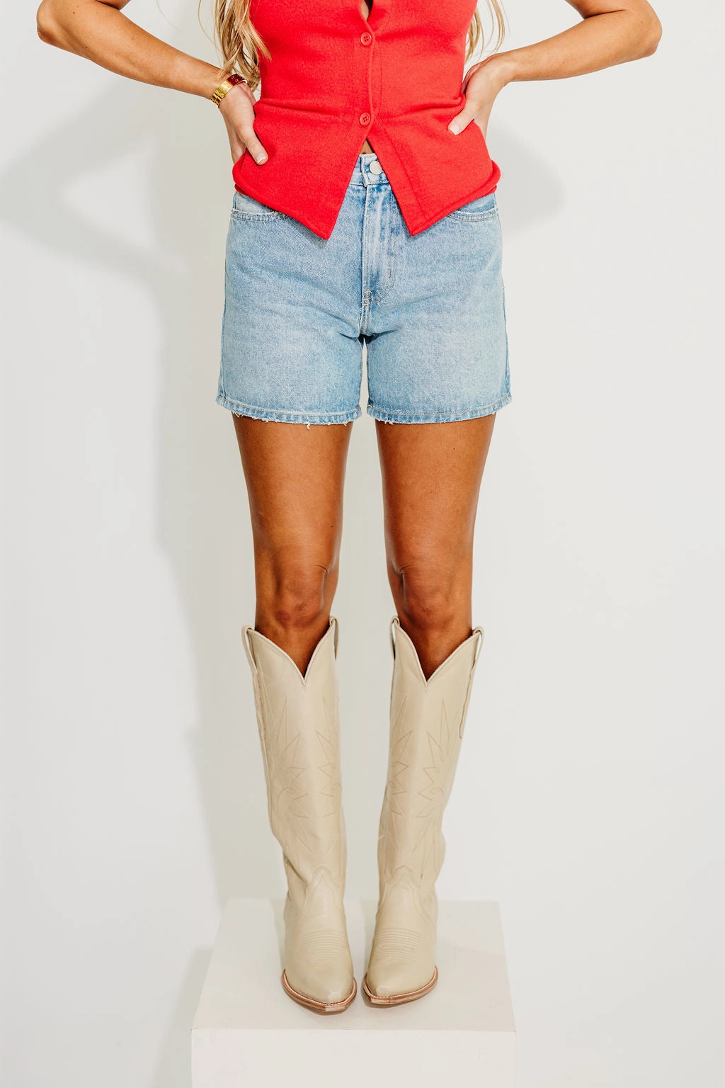 Rayna Vintage High Rise Shorts in Light Denim Pastel tone