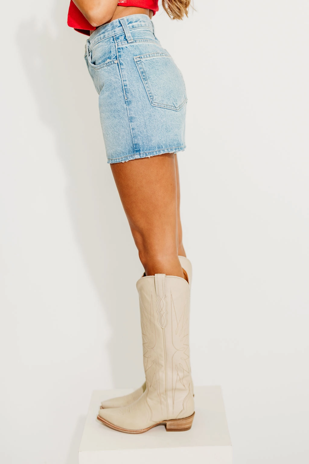 Eco Friendly Dye Rayna Vintage High Rise Shorts in Light Denim