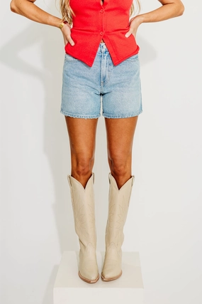 Running Shorts Rayna Vintage High Rise Shorts in Light Denim