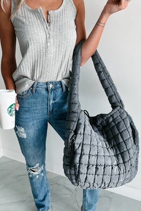 Ready For Takeoff Oversized Quilted Zenana Tote (Ash Grey) Soft Inner Lining Elegant Blouse