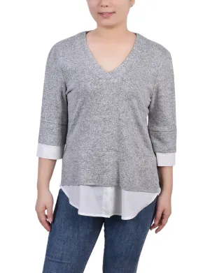 All Season Wear Fabric Long Sleeve 2-In 1 Top