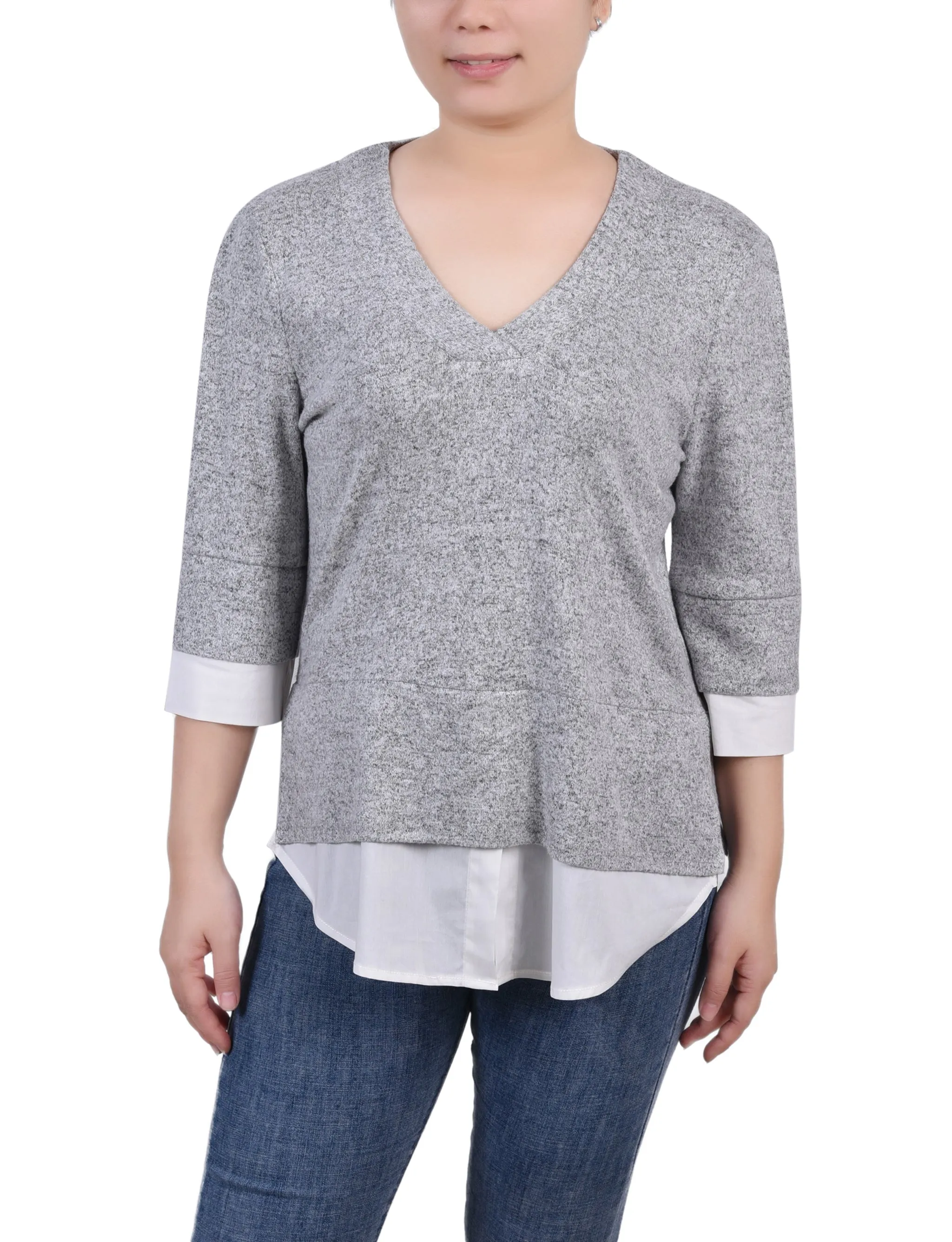 Thermal Insulation Core Casual Blouse Long Sleeve 2-In 1 Top