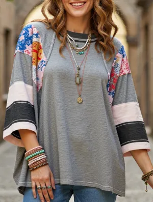 Fashion Statement Breathable mesh panel CONTRASTING COLOR FASHION STRIPE CASUAL TOP