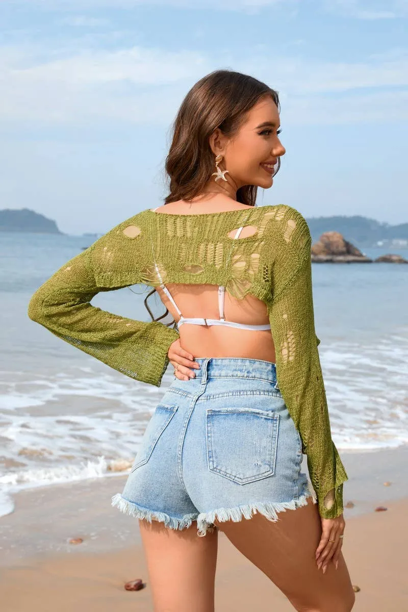 Anti Chafe Panels Neon-Brights BEACH HOLE SUPER SHORT FLARED SLEEVE KNITWEAR_CWTBLL0666