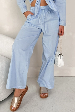 QuickDryTechnology Athletic Wear Seaside Summer Striped Wide Leg Pants (Blue Stripe)