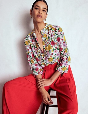 LayeredCuff Alice Frill Front Silk Top-Multi, Dahlia Trail