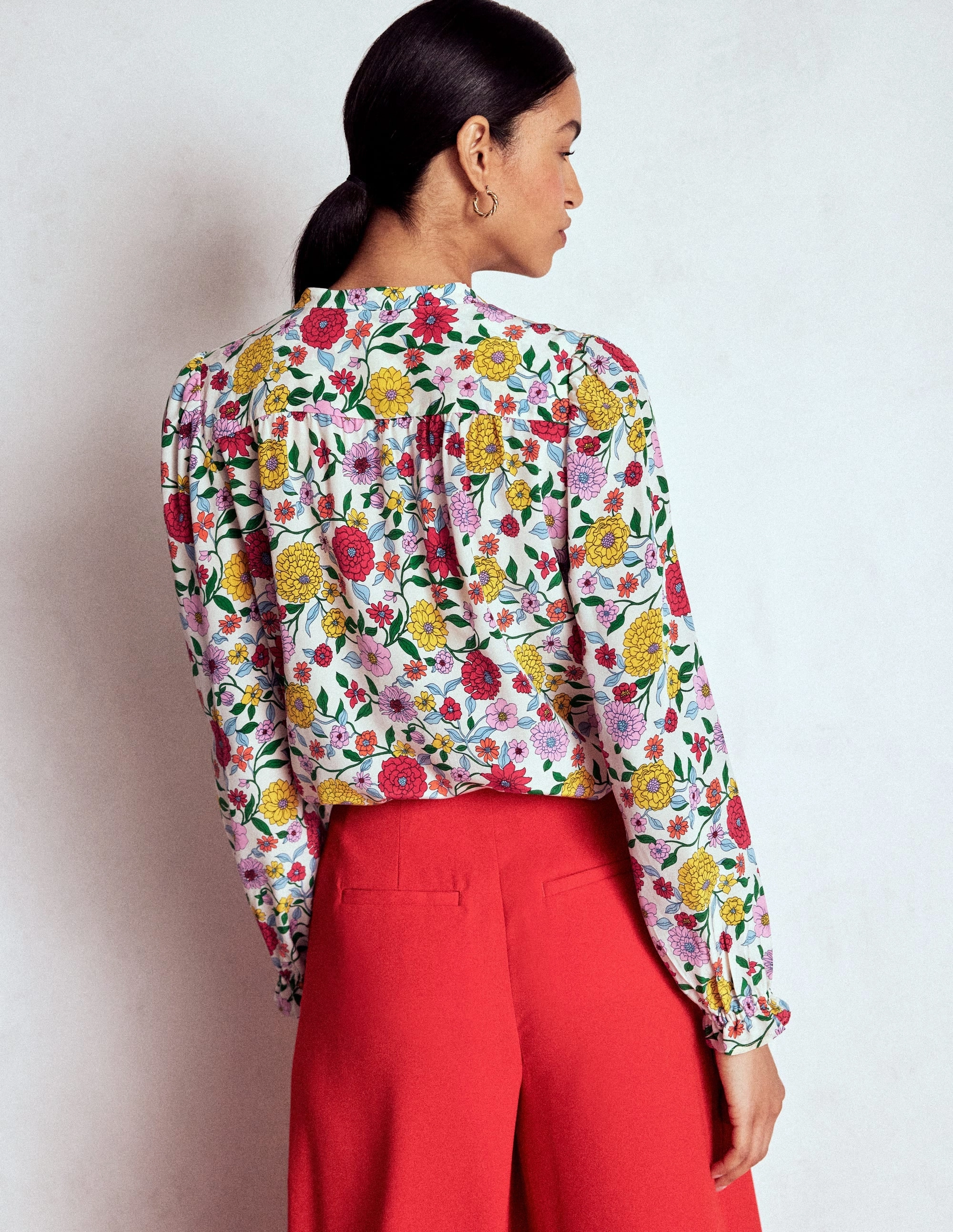Fade Resistant Coating Alice Frill Front Silk Top-Multi, Dahlia Trail