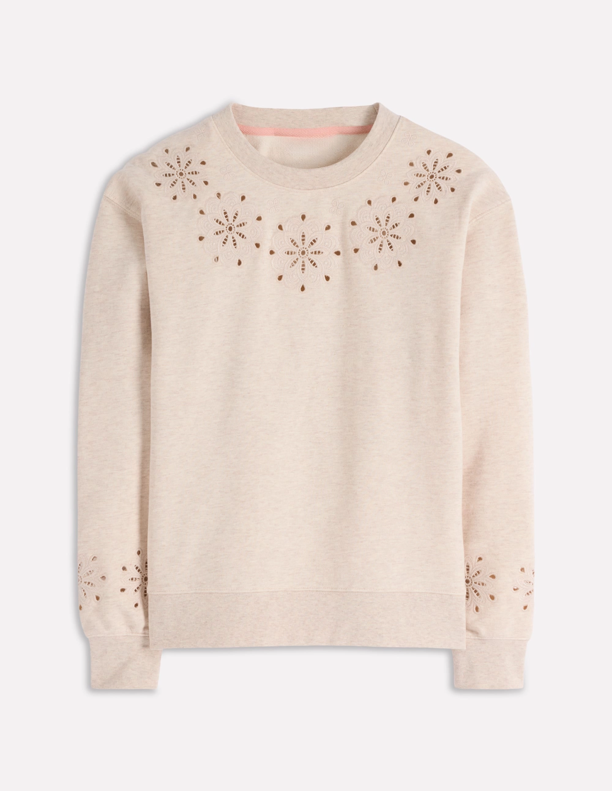 Emi Cutwork Sweatshirt-Oatmeal Marl Bluesign Approved Material FlexibleCuff