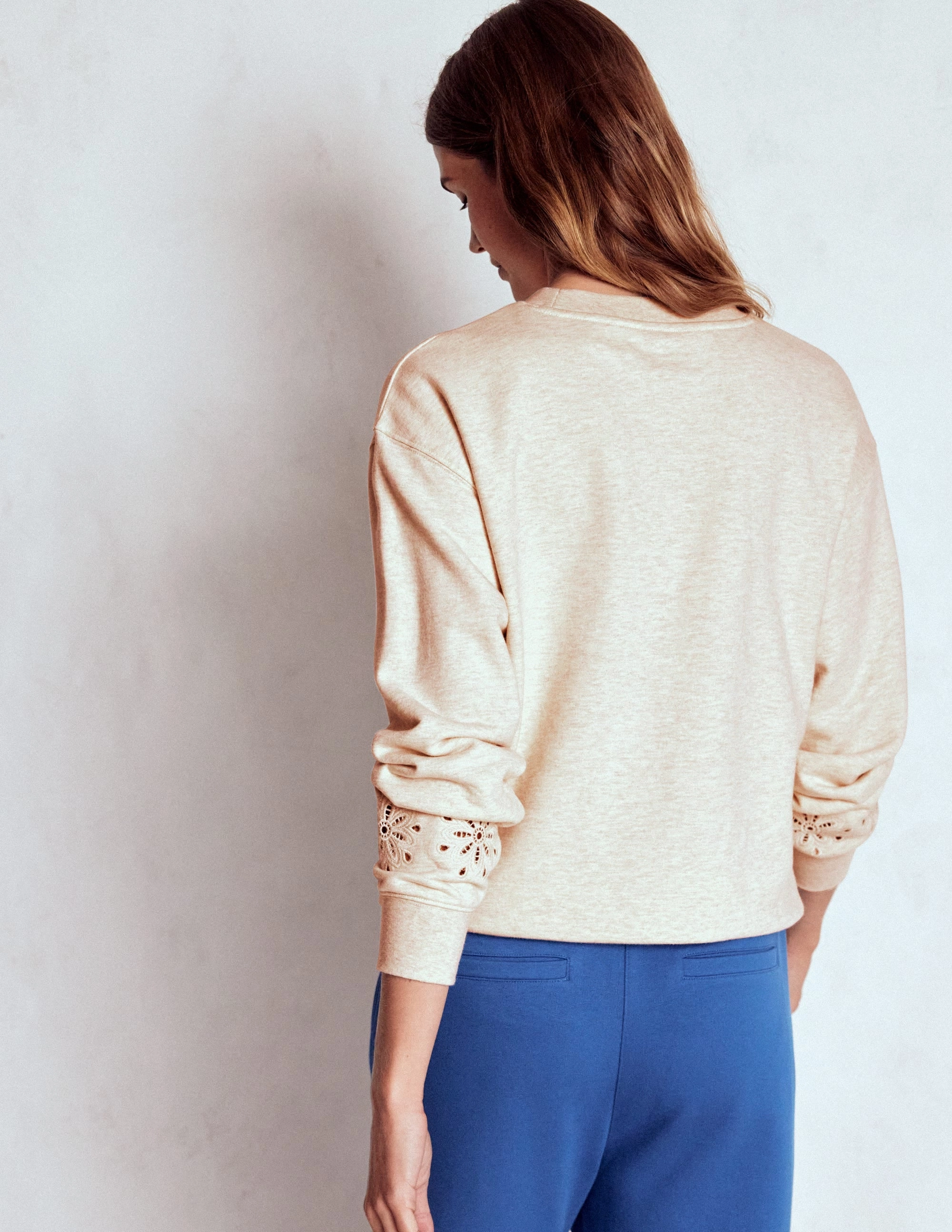Emi Cutwork Sweatshirt-Oatmeal Marl Reflective Trim Details Rubberized grip