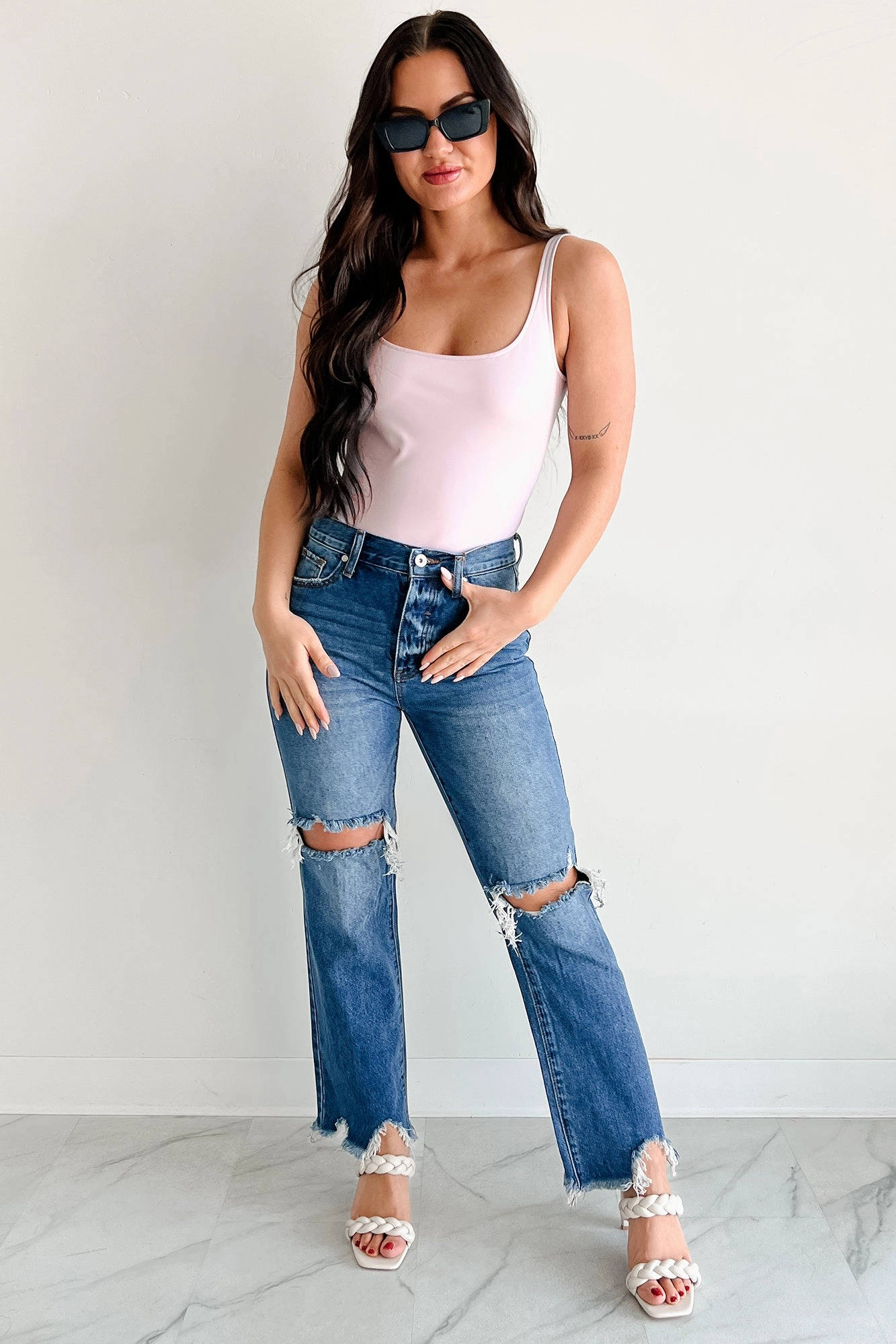 Summer Feels Forever Sleeveless Faux Leather Bodysuit (Lavender) Elastic hemline
