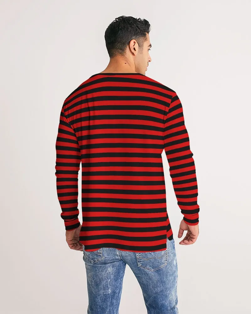 Red and Black Striped Men Long Sleeve Tshirt, Stripe Unisex Guys Women Designer Graphic Aesthetic Crew Neck Tee Shirt