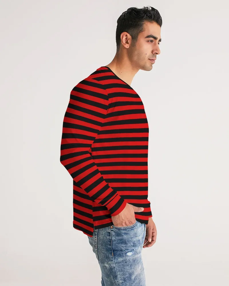 Red and Black Striped Men Long Sleeve Tshirt, Stripe Unisex Guys Women Designer Graphic Aesthetic Crew Neck Tee Shirt