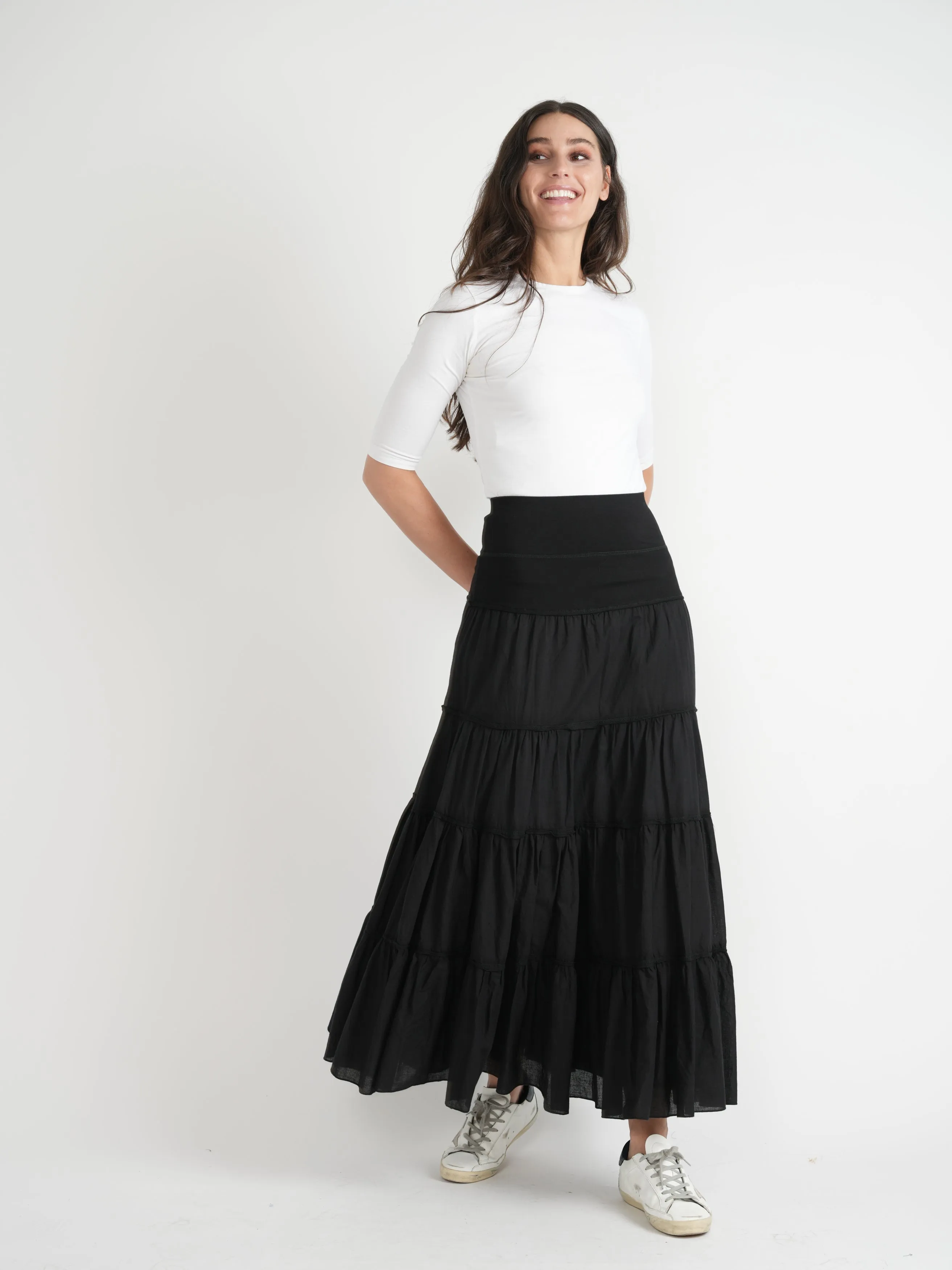Red Myth Black Long Shirring Skirt SA9CM314L Fashion Style