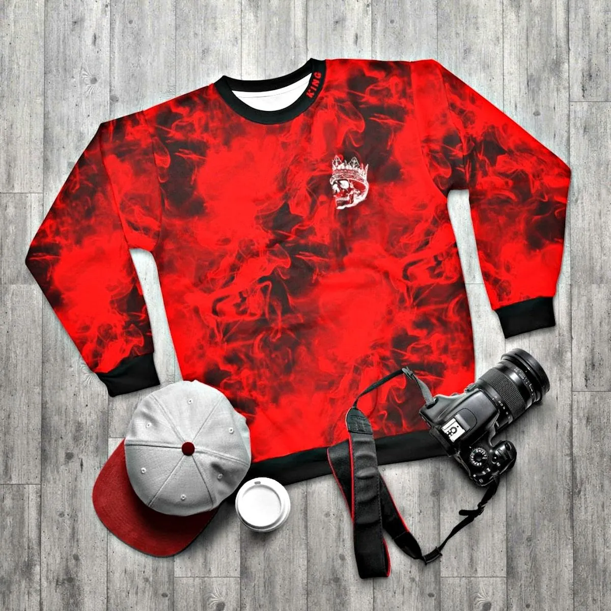 Red Smoke Pattern Crewneck Sweatshirt
