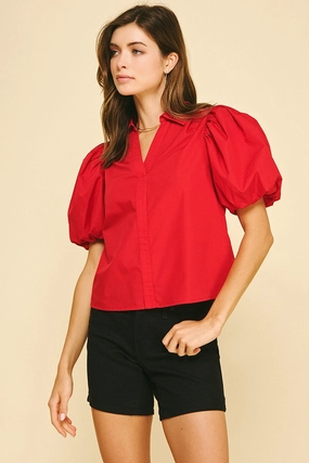 Red Bubble Sleeve Blouse Top Eco Dye Process OdorResistant Coating