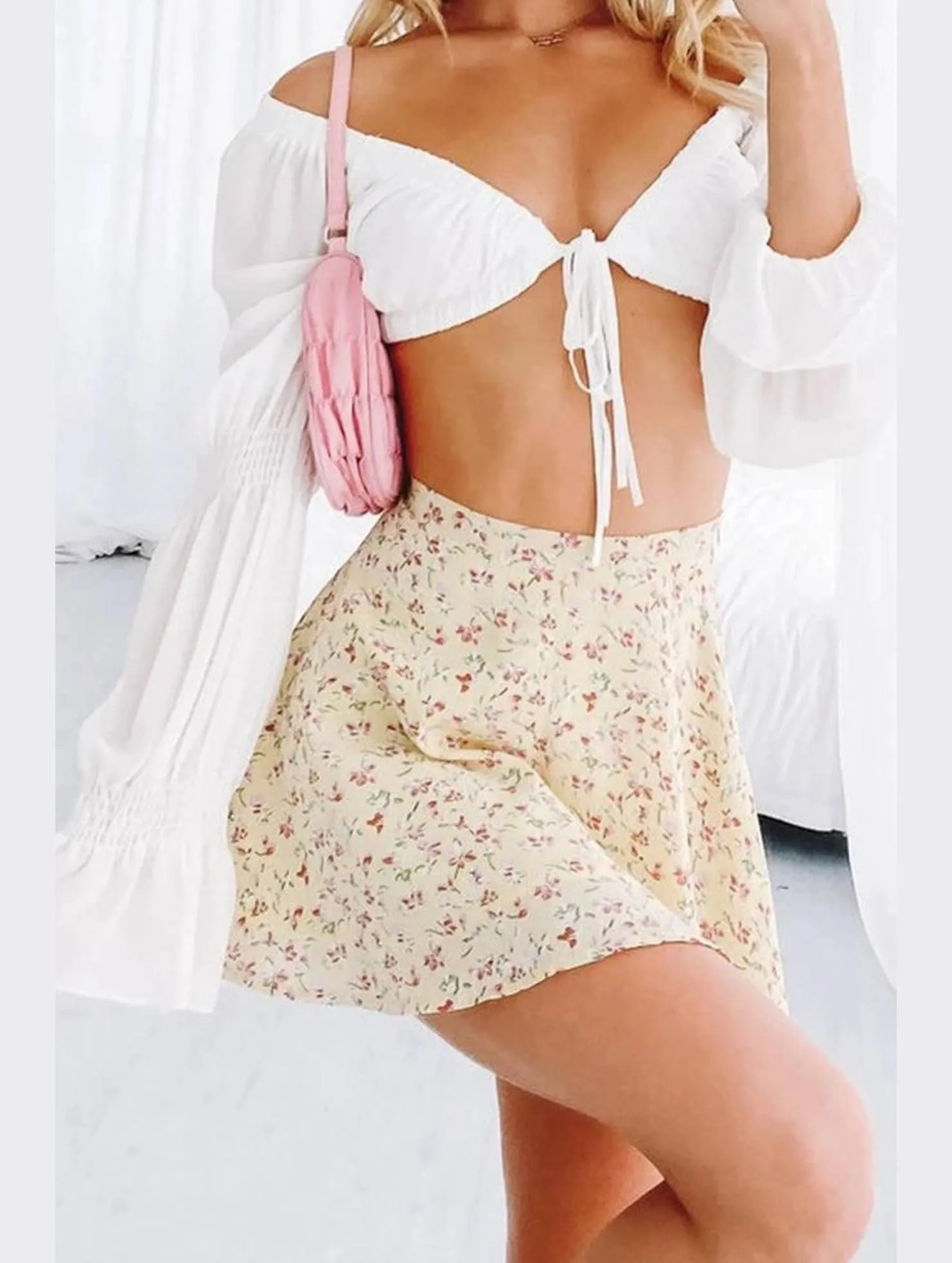 Relax Mode SUMMER HIGH WAISTED CHIFFON FLORAL MINI SKIRT