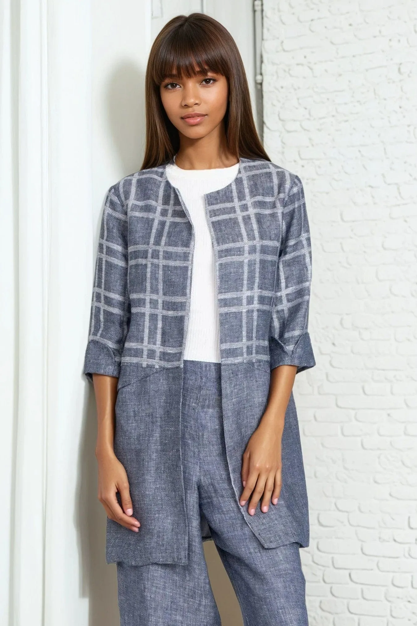 Carrie Car Coat ?C Plaid Linen Unisex Casual Fit Evening Out
