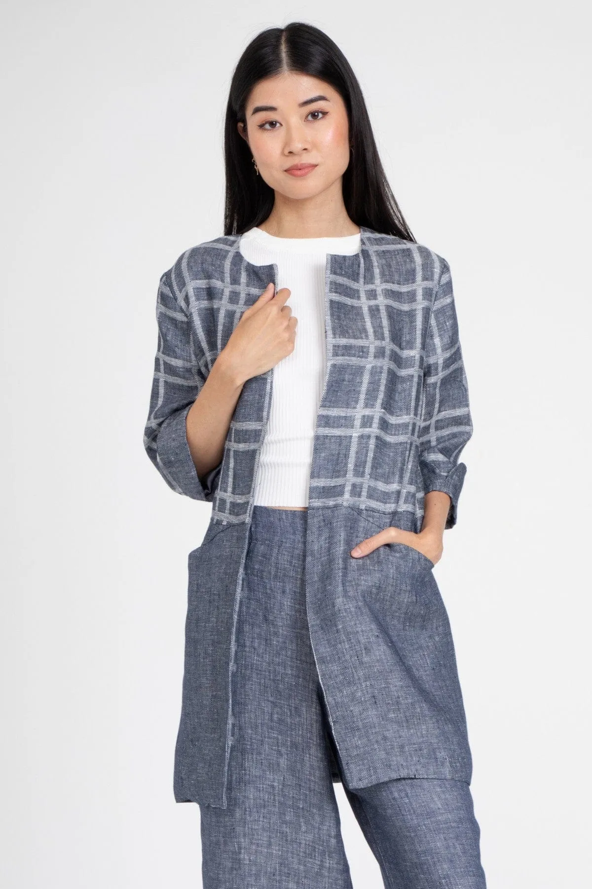 Stand Collar Detachable Layer Carrie Car Coat ?C Plaid Linen