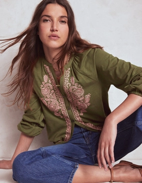 LightweightMaterial Alma Embroidered Shirt-Woodland Green