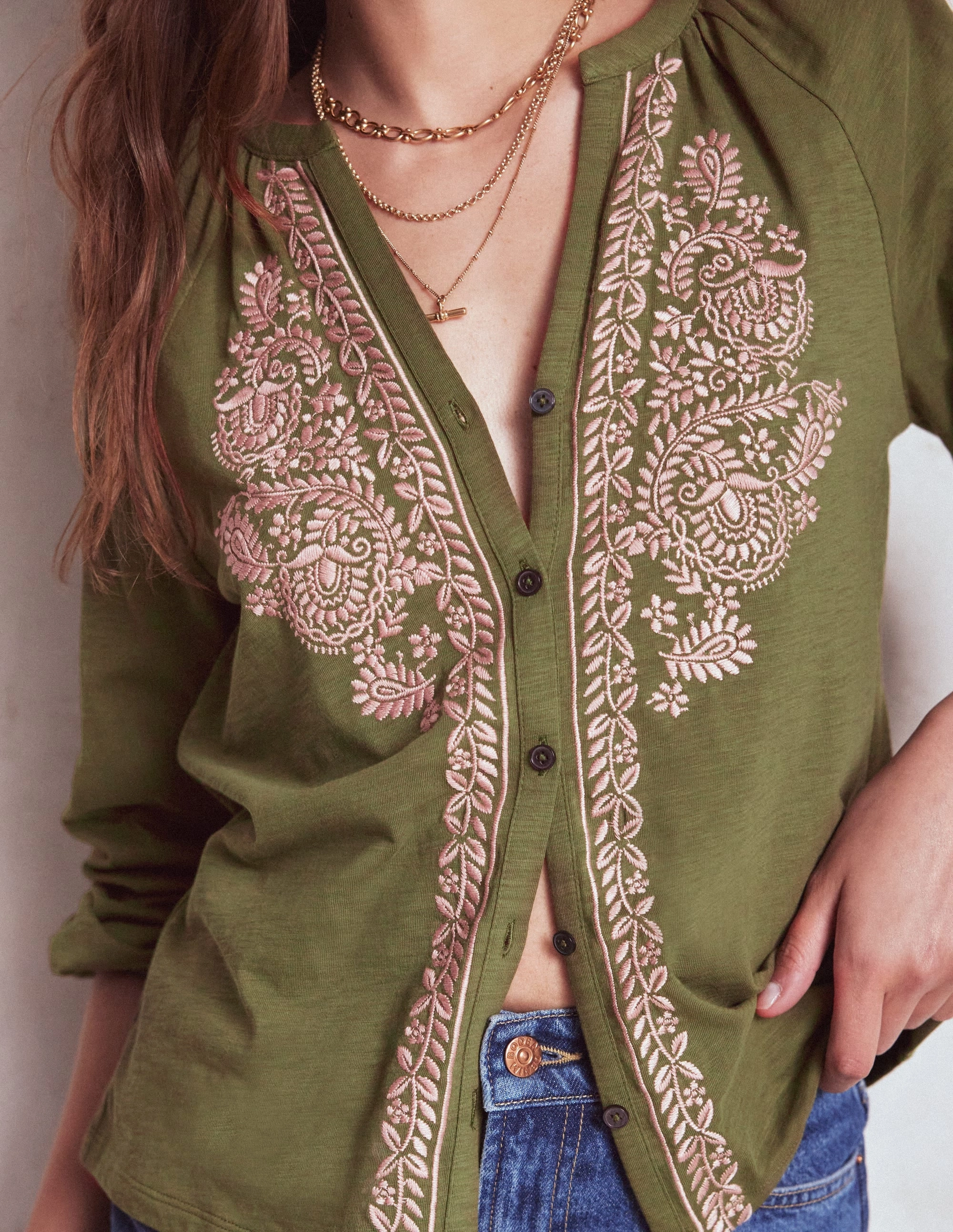 ZonalVentilation Soft Material Alma Embroidered Shirt-Woodland Green