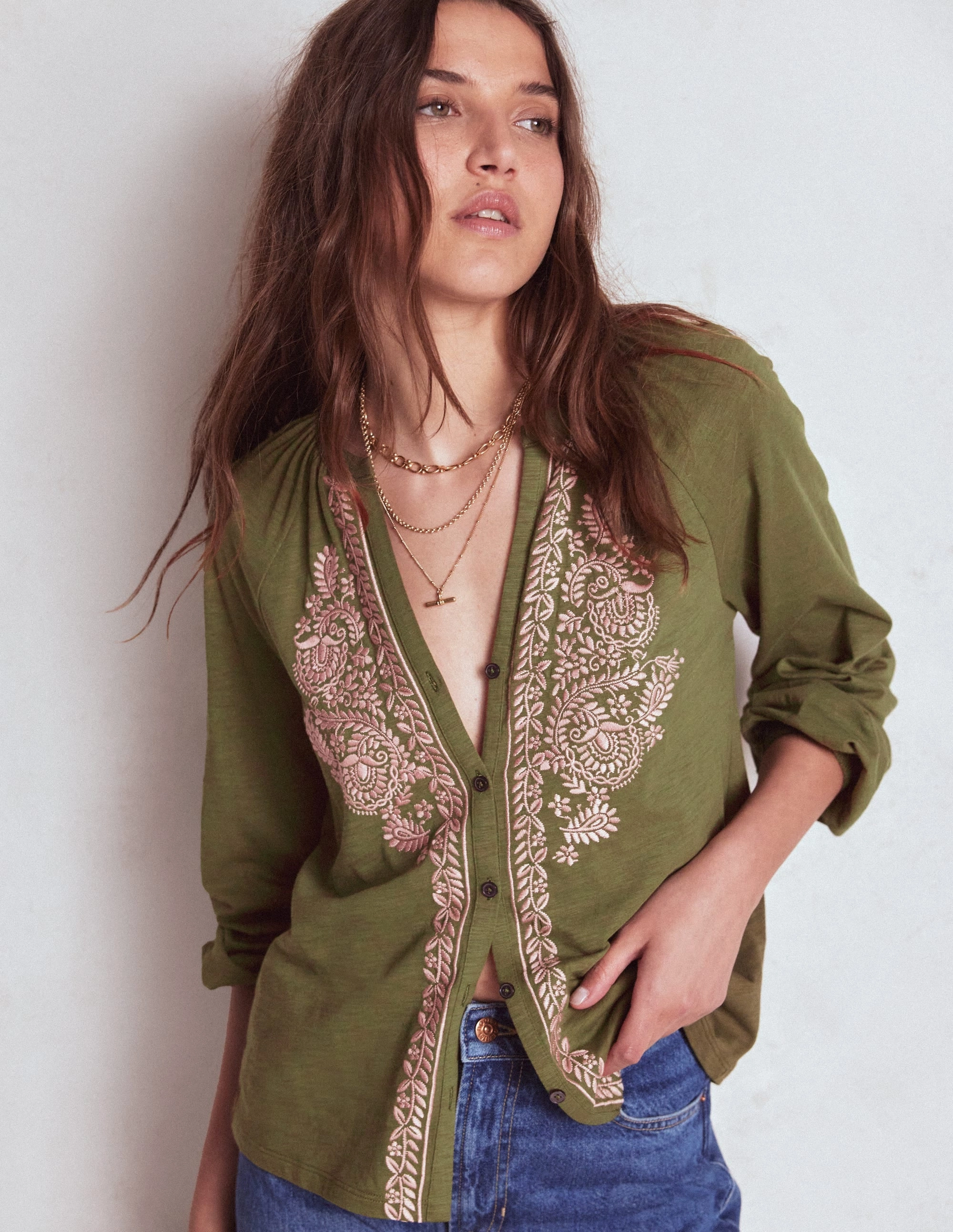 Alma Embroidered Shirt-Woodland Green Everyday Fashion