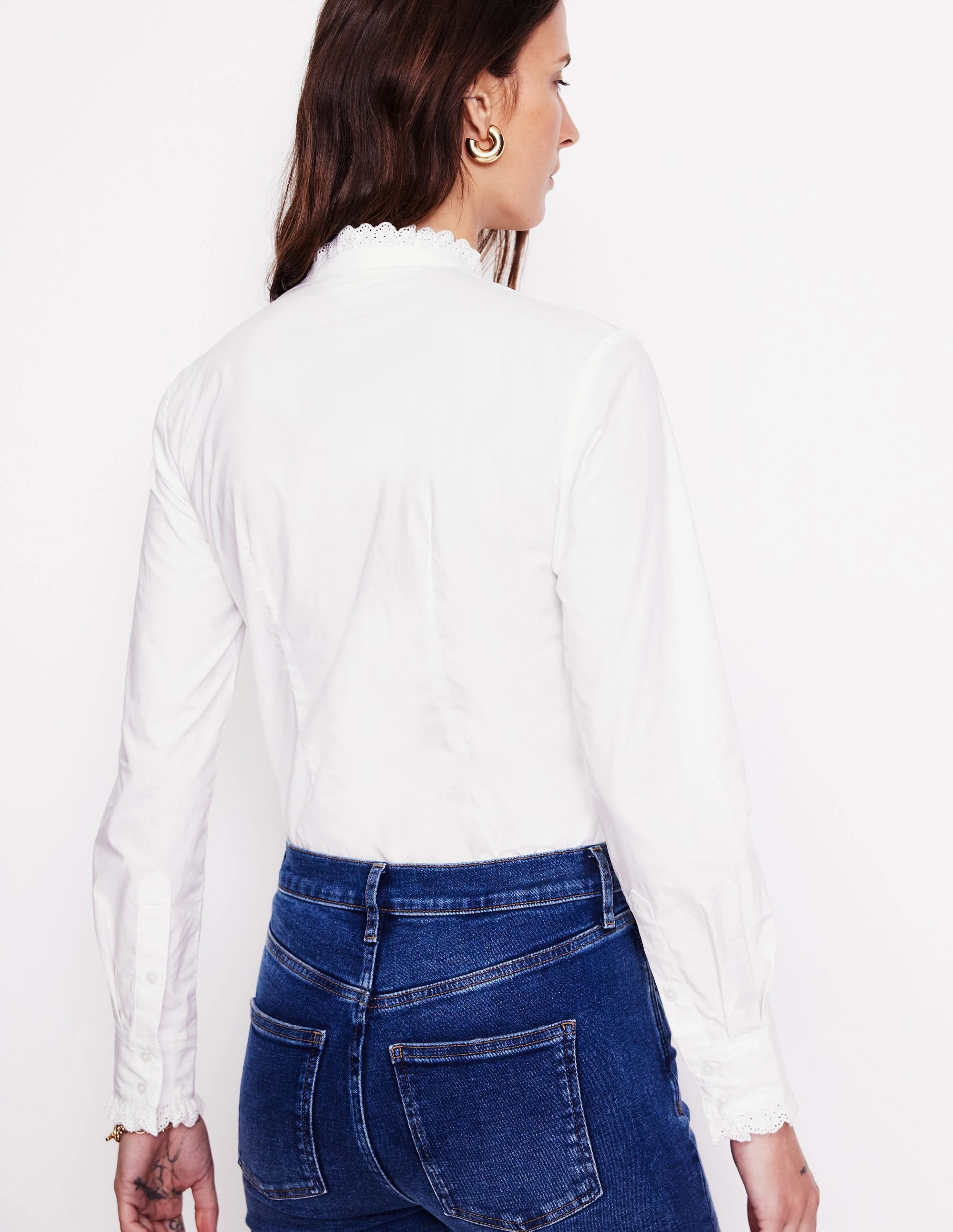 Phoebe Shirt-Ivory Broderie Comfortable Cut Flexible Knit
