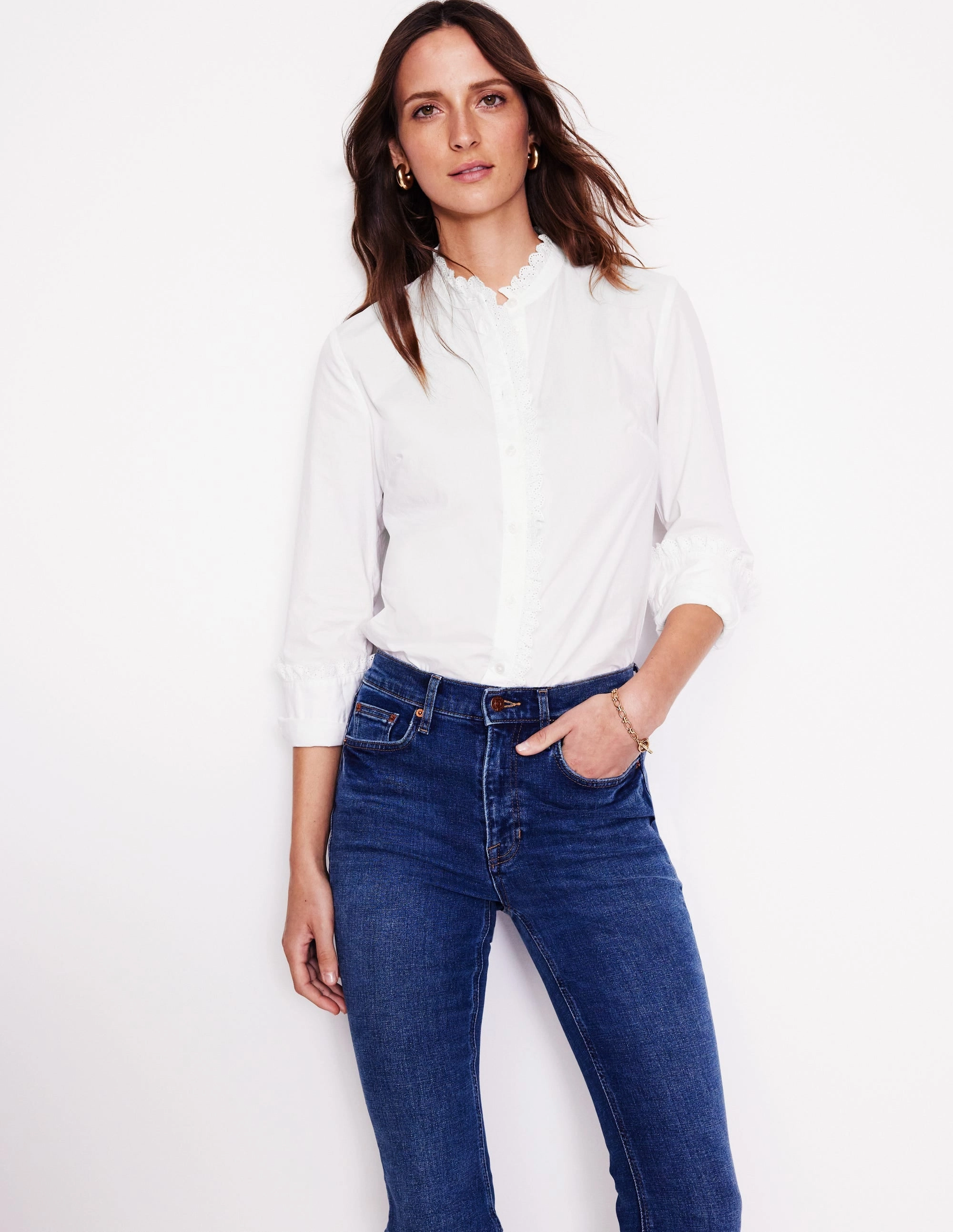 Phoebe Shirt-Ivory Broderie NonRestrictive Armholes