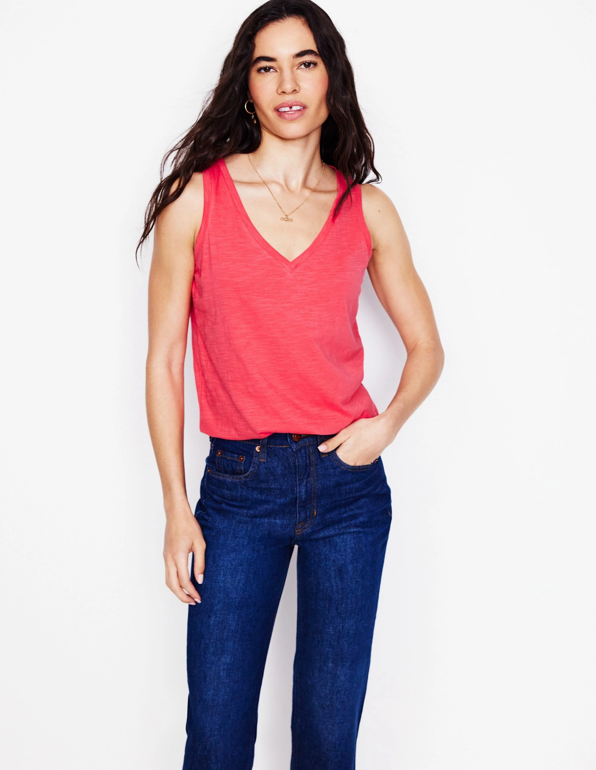 VentilatedArmholes EasyCareMaterial Regular V-Neck Slub Vest-Camelia Pink