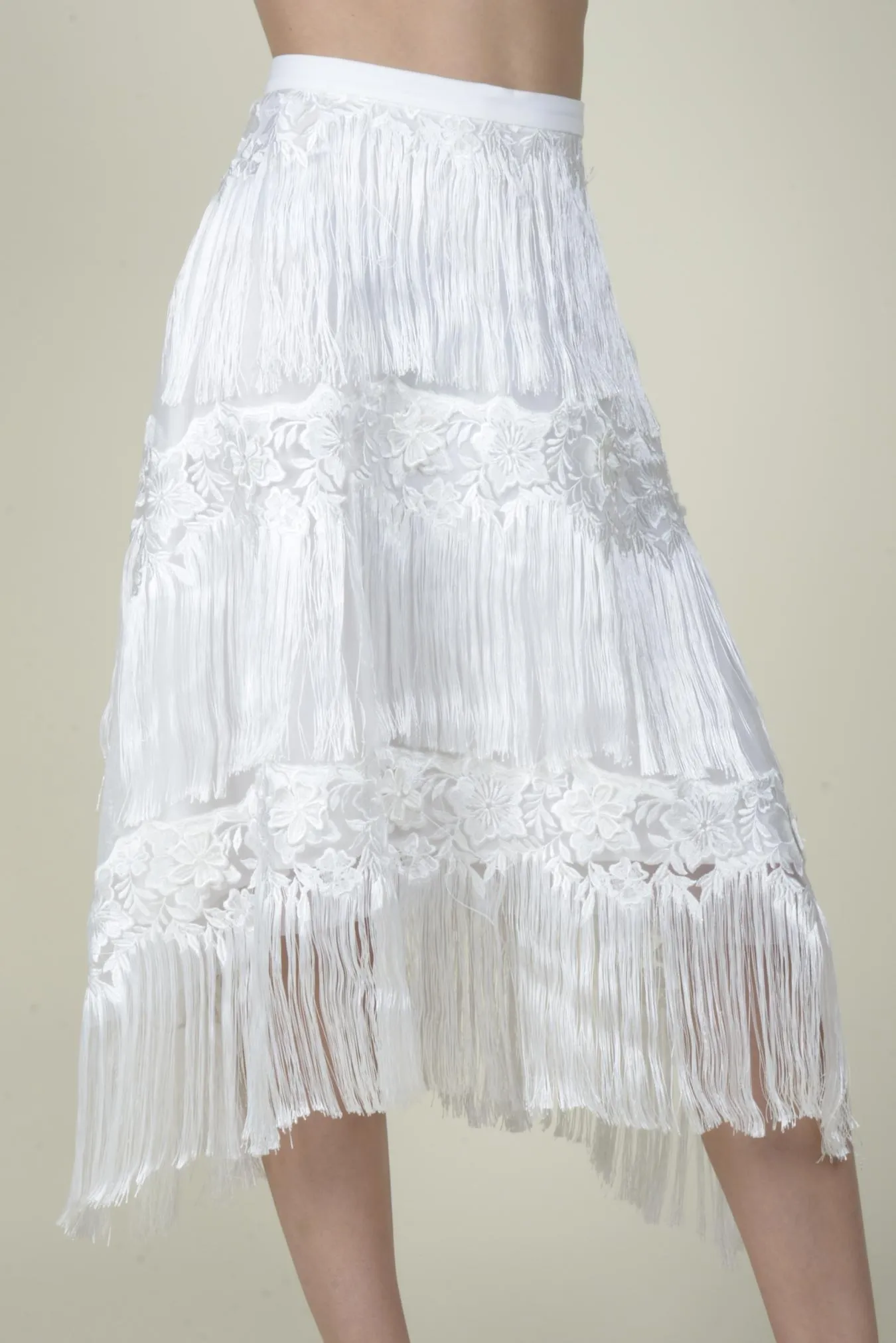 Quin Fringe Skirt - Meringue perforated design