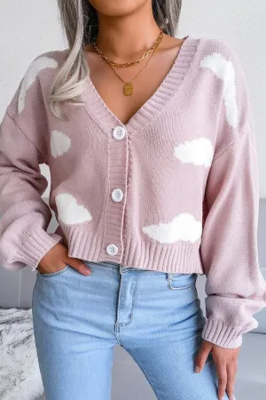 MultiDirectionalStretch BUTTON UP CLOUD PRINTING SHORT LENGTH CARDIGAN