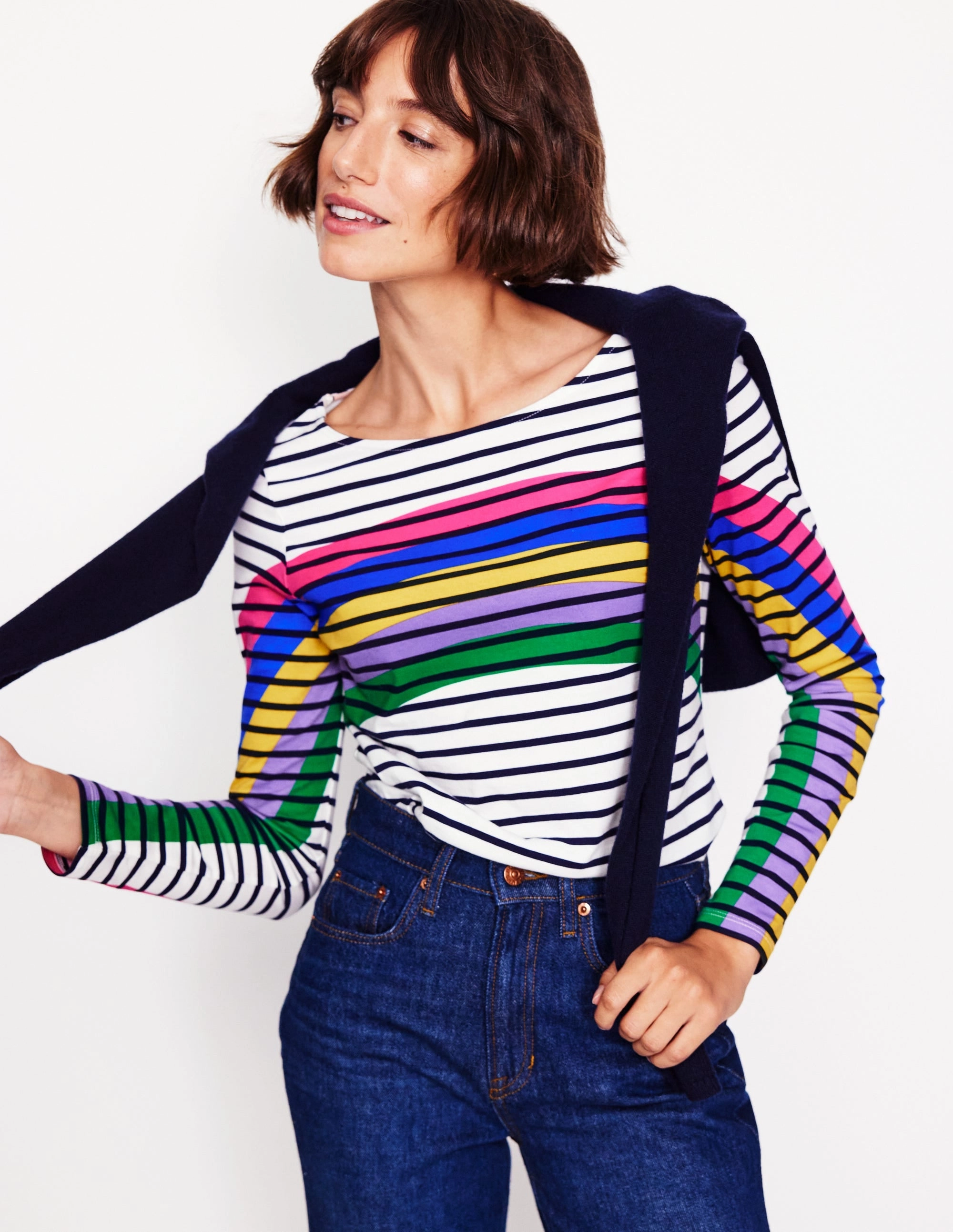 Ella Long Sleeve Breton-Rainbow Curve Breton Adjustable Hem Toggles WeightedHem
