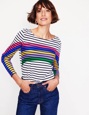 RibbedNeckline Durable Fiber Blend Ella Long Sleeve Breton-Rainbow Curve Breton