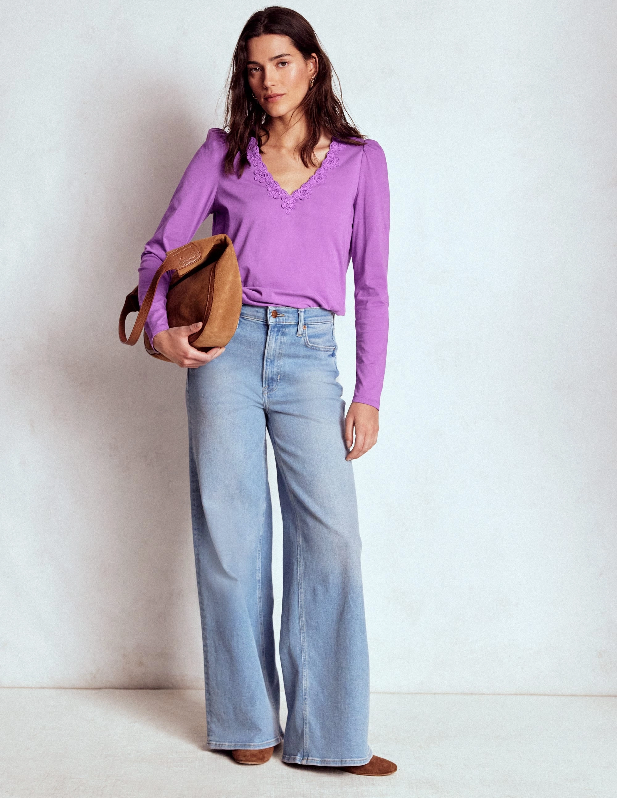 Airflow Mesh Insert ZeroWaste Construction Flora Lace V-neck Top-Amethyst Purple