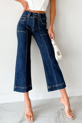 Tatum Wide Leg Mica Denim Crop Jeans (French Navy) Erasable Surface Coating