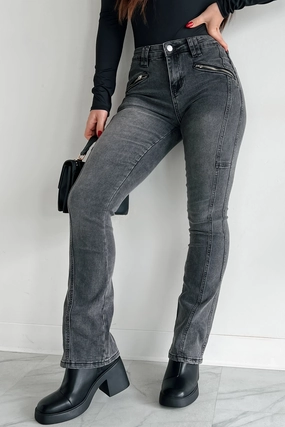 Office Attire Anti Pilling Technology Calix Zipper Pocket Almost Famous Bootcut Jeans (Black Denim)