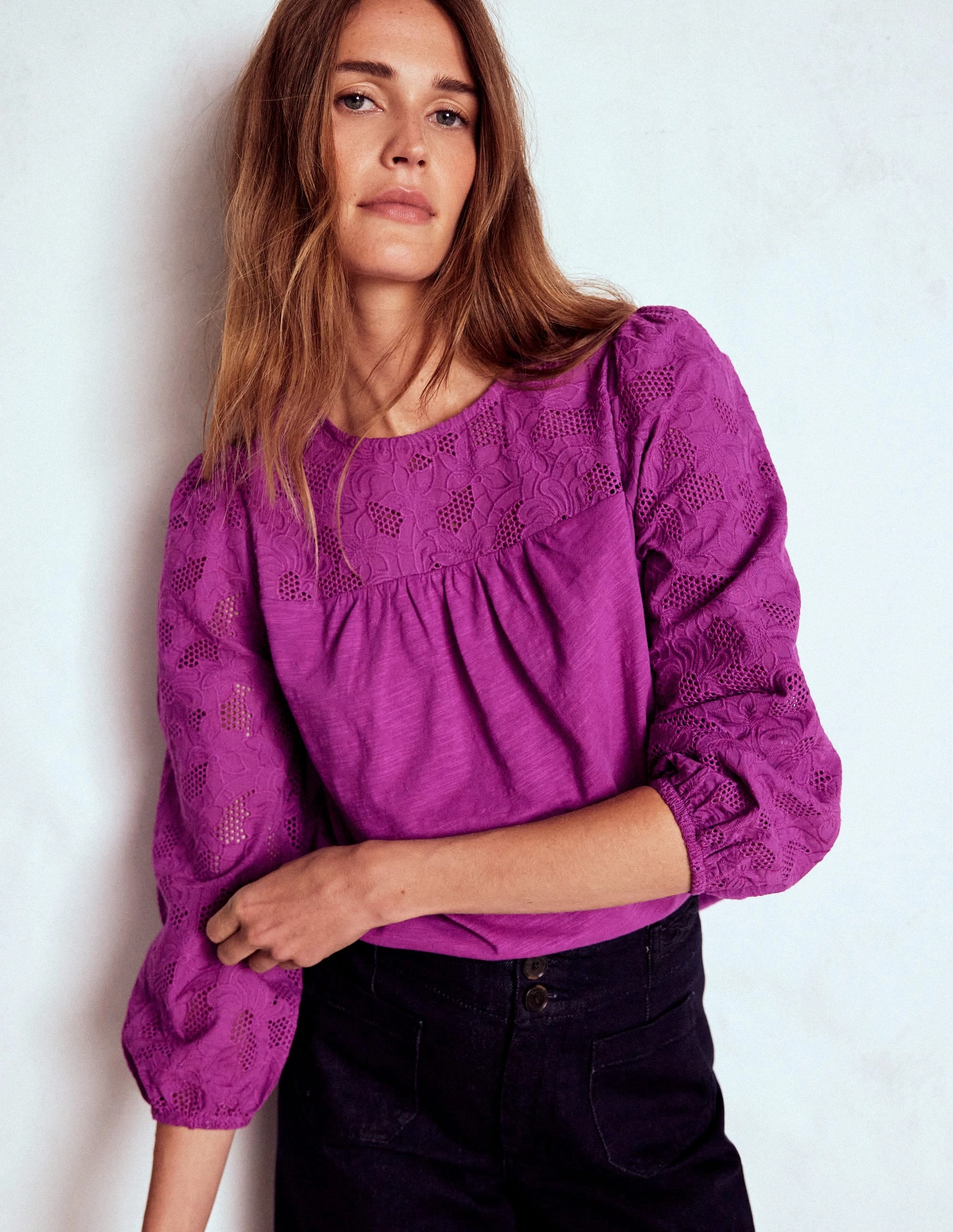 May Broderie Top-Regal Purple Antistatic ColorfastMaterial