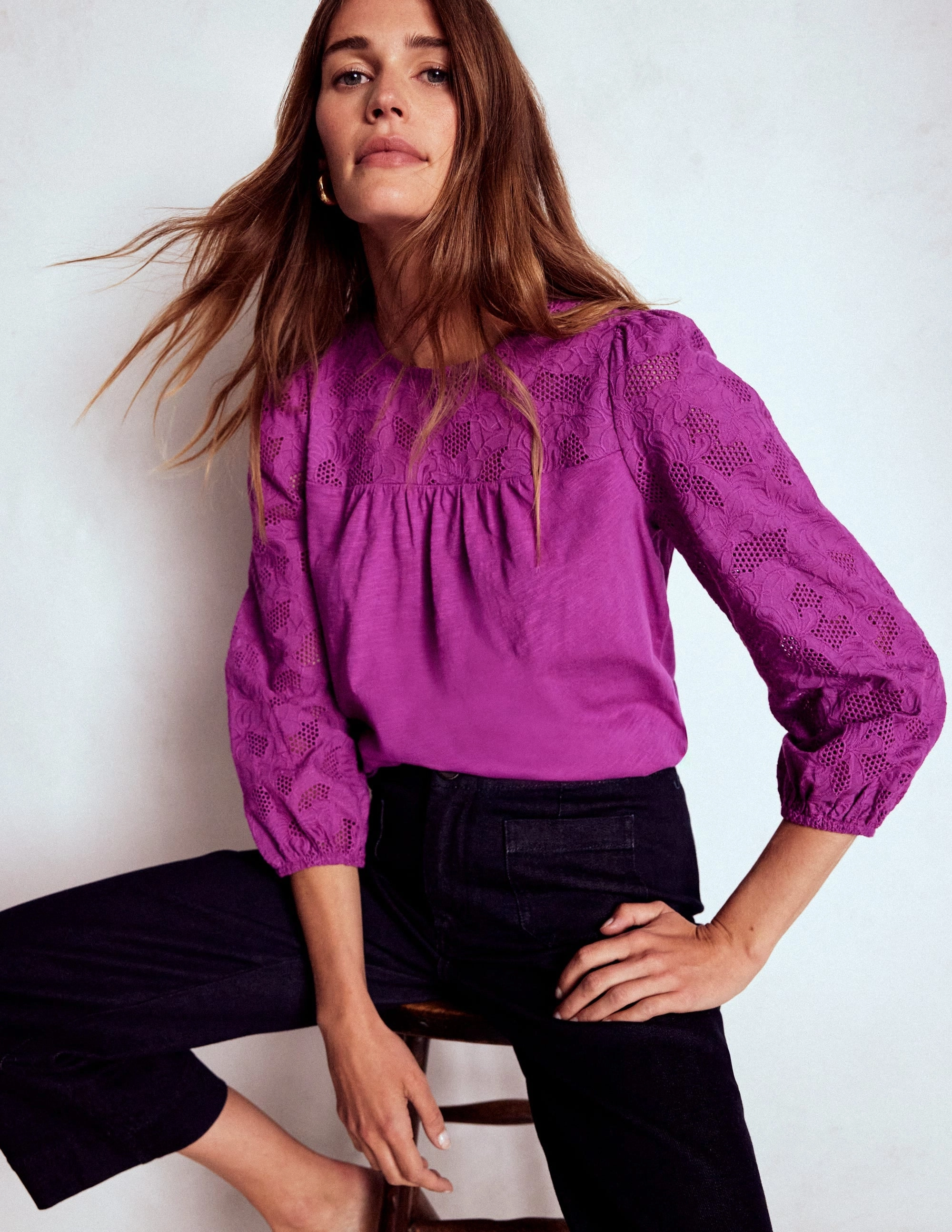 May Broderie Top-Regal Purple Outdoor Apparel Soft Brushed Lining