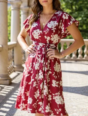 Sculpted Detail V-Neck Belted Oversized Red Dress ??Plus Size Statement Piece