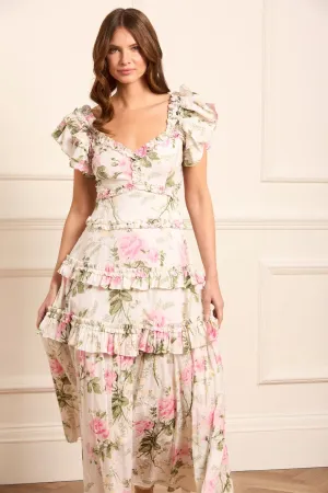 Relaxed Waist Gloss Accent Rose Cotton Backless Ankle Gown