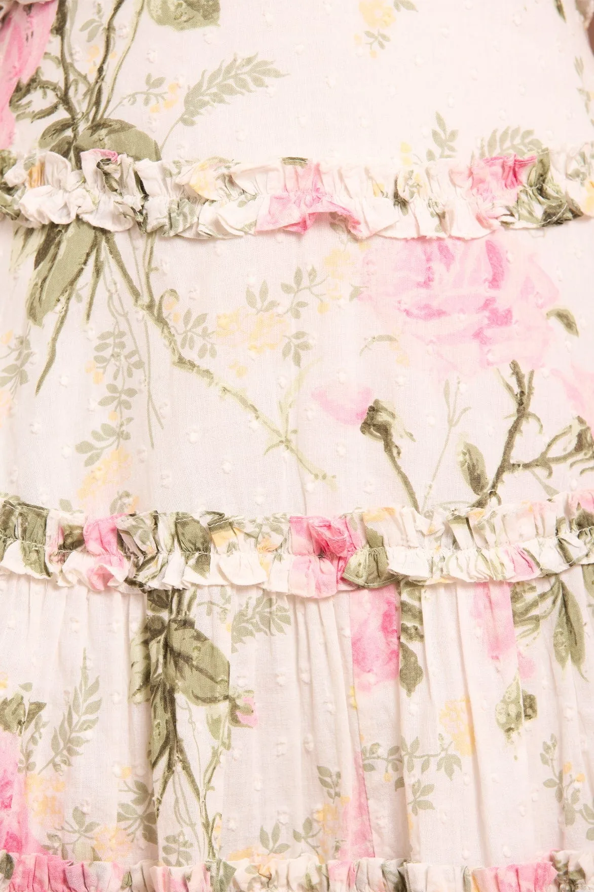 Rose Cotton Backless Ankle Gown Fringe-Detail Bow-Detail