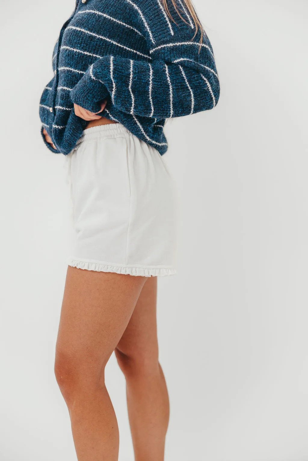 Knitted Fabric Fashion Tones Trevi Ruffle Hem Knit Shorts in White