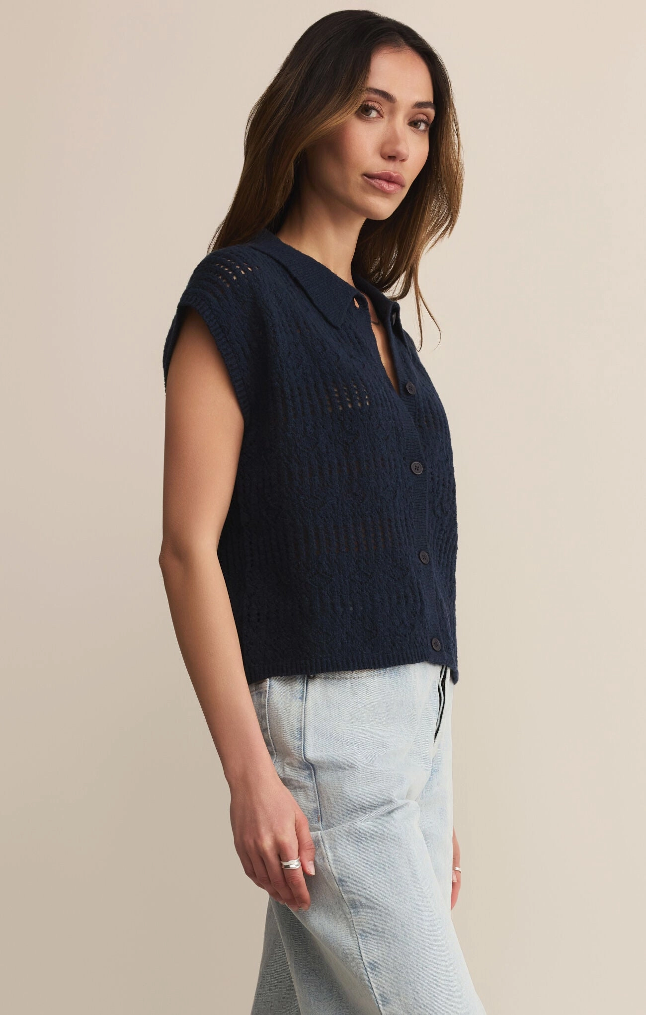 Z Supply Kinsley Sweater Top in Eclipse Slim Silhouette Sustainable Production Methods