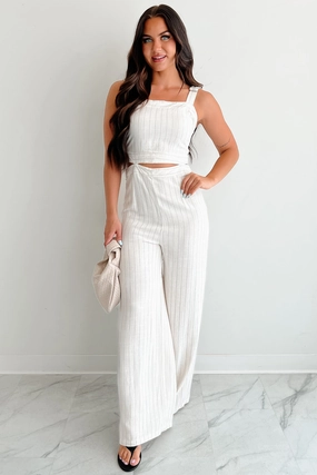 Boat-Neck Days Like This Striped Cut-Out Jumpsuit (Oatmeal)